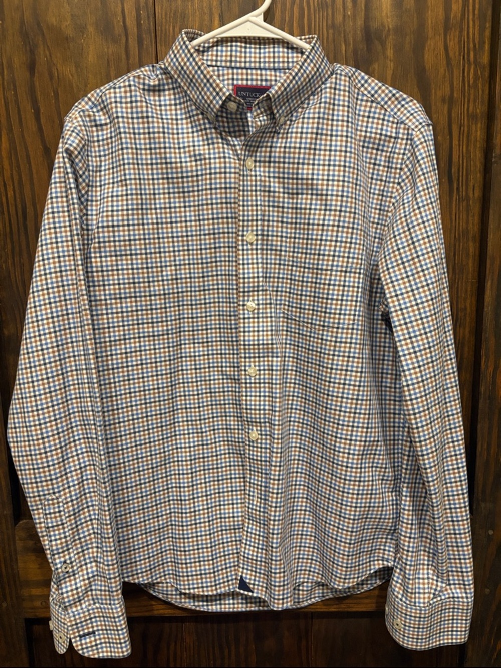Untuckit Men's Long Sleeve Button-Down Shirt in Blue & Orange Check